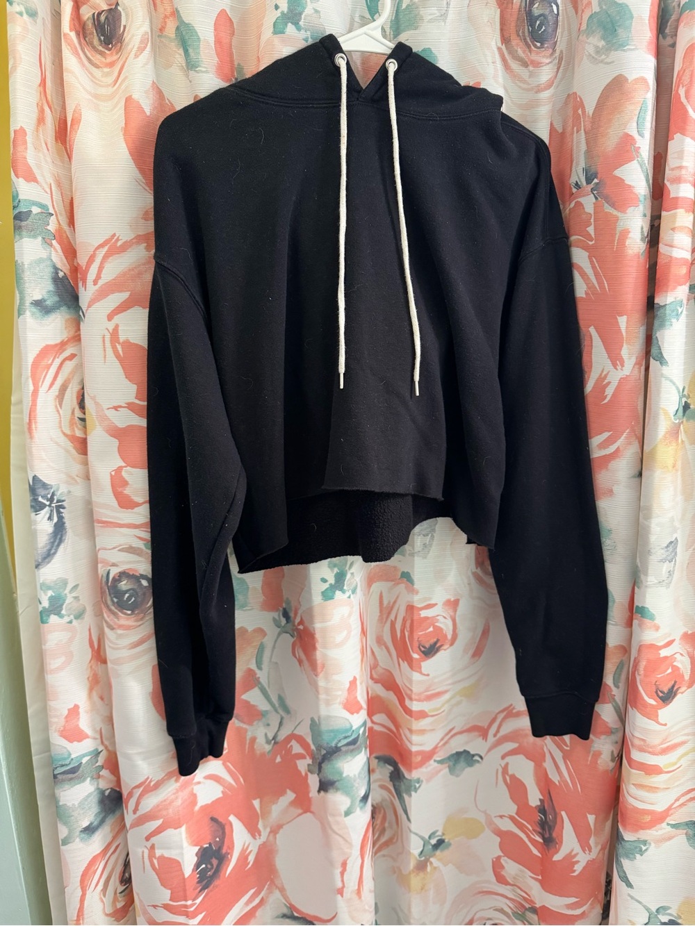 wild fable Black Cropped Hoodie with White Drawstring
